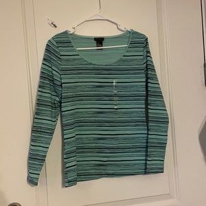 Ann Taylor Aqua/Blue Stripes Long Sleeve - size XS